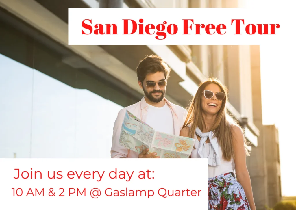 Participants on a free walking tour exploring San Diego's waterfront and Maritime Museum
