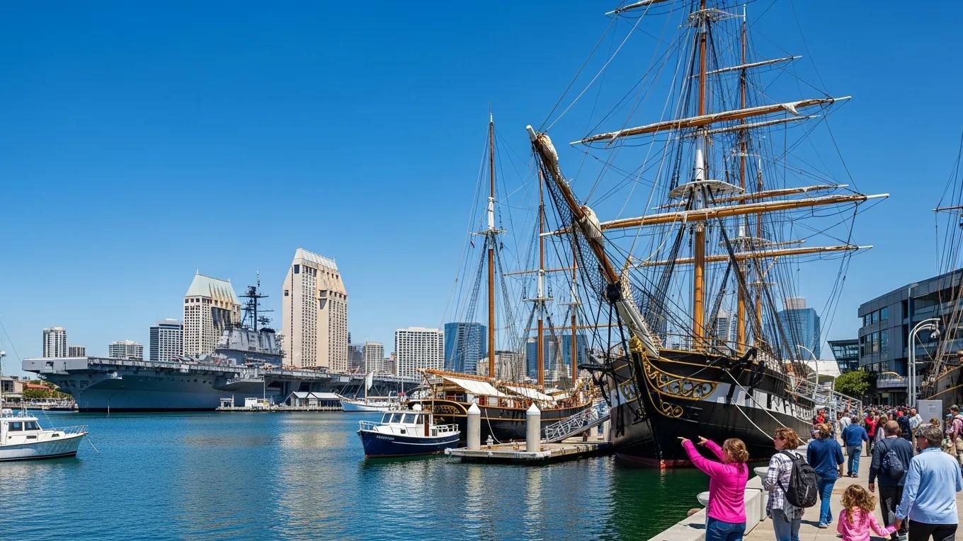 Maritime Museum of San Diego with historic ships and waterfront views